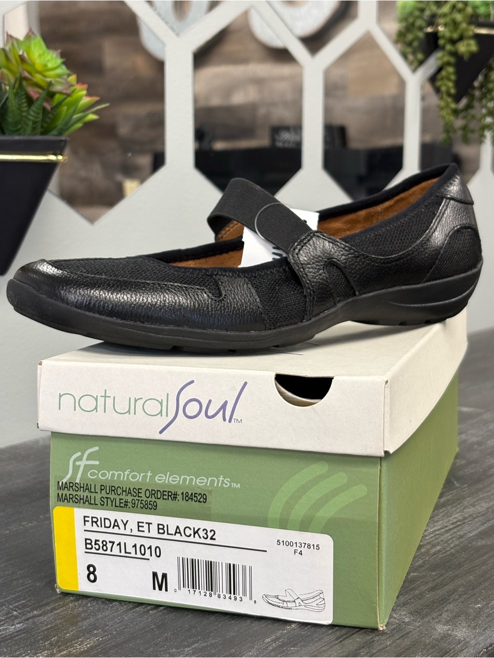Natural Soul Black Mary Jane Flat with Stretch Strap